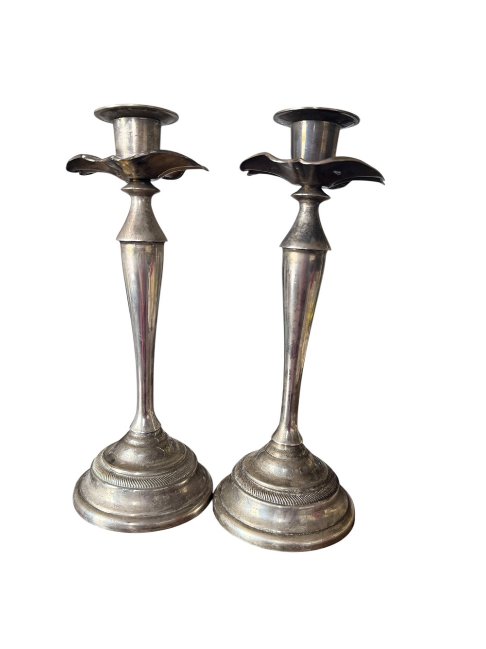 Vintage Silver Plate Floral Candlesticks Pair 10 Inch